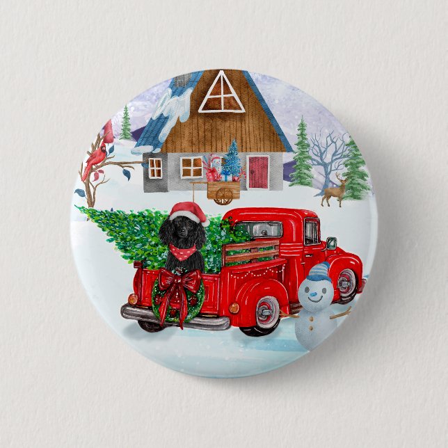 Poodle Dog In Christmas Delivery Truck Snow 2 Inch Round Button (Front)