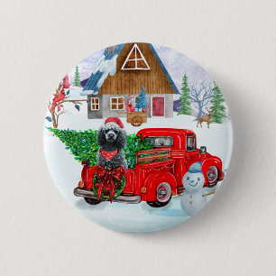 Poodle Dog In Christmas Delivery Truck Snow 2 Inch Round Button