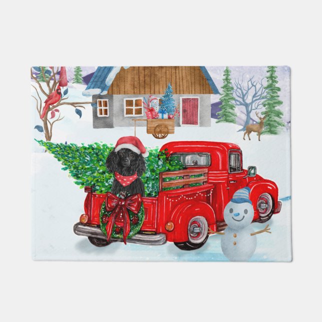 Poodle Dog In Christmas Delivery Truck Snow Doormat (Front)