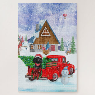 Poodle Dog In Christmas Delivery Truck Snow Jigsaw Puzzle