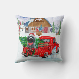 Poodle Dog In Christmas Delivery Truck Snow Throw Pillow
