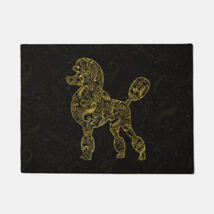 Poodle Dog in  Gold Paisley pattern Doormat