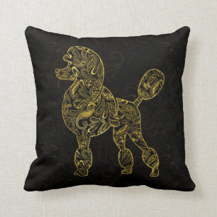 Poodle Dog in  Gold Paisley pattern Throw Pillow