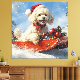 Poodle Dog in Sledge Let it Snow Christmas Canvas Print