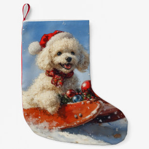 Poodle Dog in Sledge Let it Snow Christmas Small Christmas Stocking