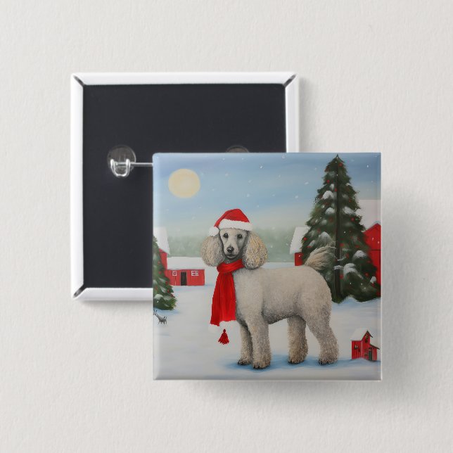 Poodle Dog in Snow Christmas 2 Inch Square Button (Front & Back)