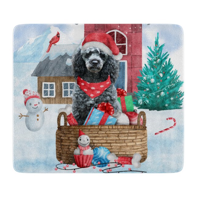 Poodle Dog In snow Christmas Dog House Cutting Board (Front)