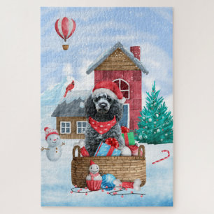 Poodle Dog In snow Christmas Dog House Jigsaw Puzzle
