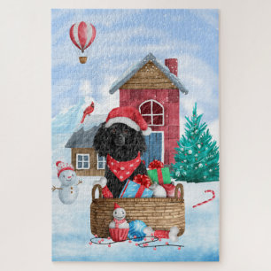 Poodle  Dog In snow Christmas Dog House Jigsaw Puzzle