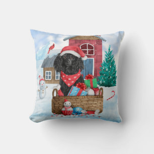 Poodle  Dog In snow Christmas Dog House Throw Pillow
