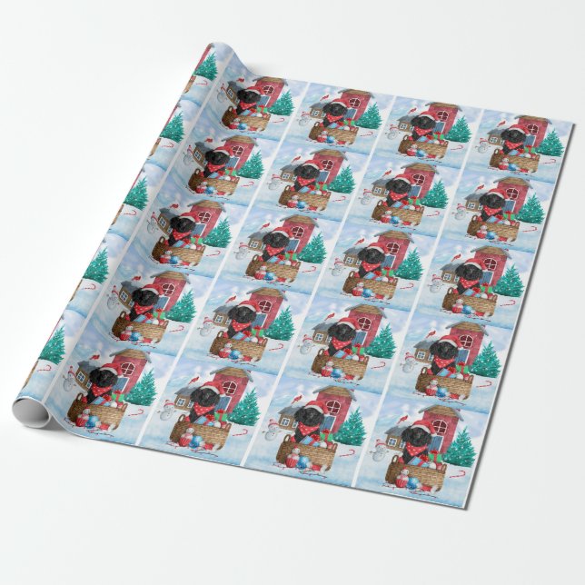 Poodle  Dog In snow Christmas Dog House Wrapping Paper (Unrolled)