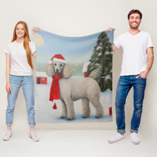 Poodle Dog in Snow Christmas Fleece Blanket