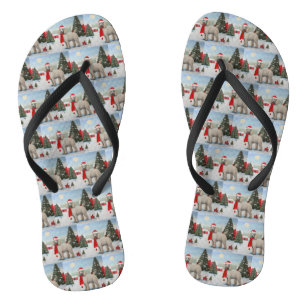 Poodle Dog in Snow Christmas Flip Flops