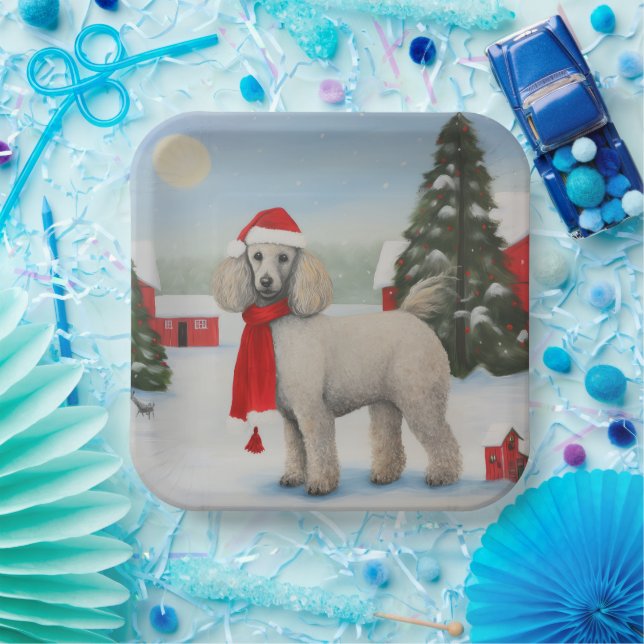 Poodle Dog in Snow Christmas Paper Plate (Party)