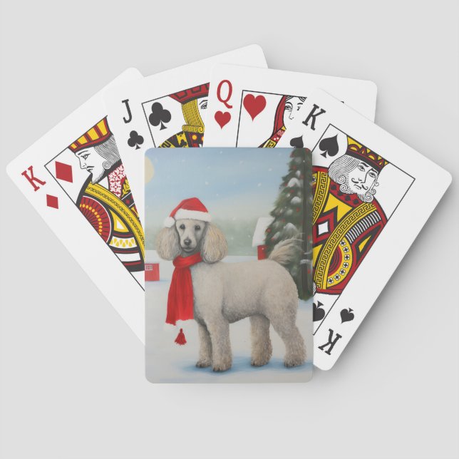 Poodle Dog in Snow Christmas Playing Cards (Back)