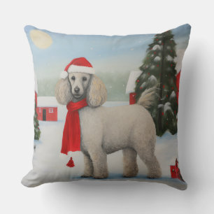 Poodle Dog in Snow Christmas Throw Pillow
