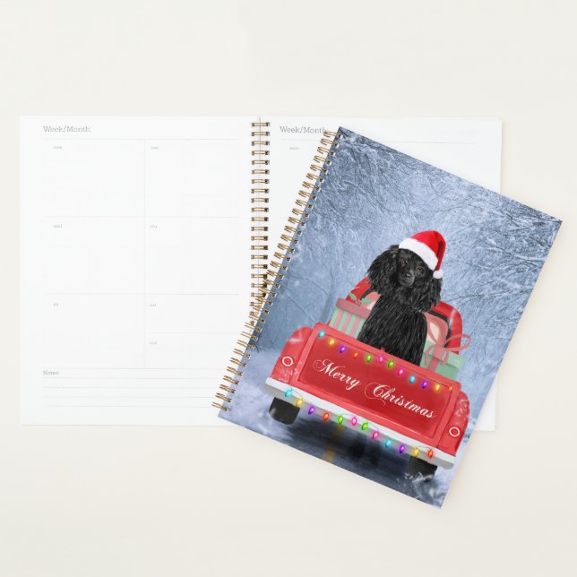 Poodle Dog in Snow sitting in Christmas Truck  Planner (Display)