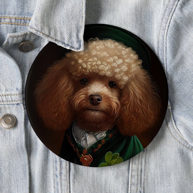 Poodle Dog in St. Patrick's Day Dress 6 Inch Round Button (In Situ)