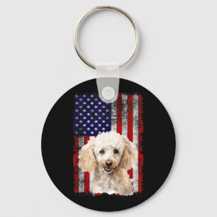 Poodle Dog Lover US Flag 4th of July Patriotic Keychain