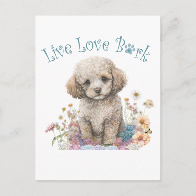 Poodle Dog Mom Floral Postcard (Front)