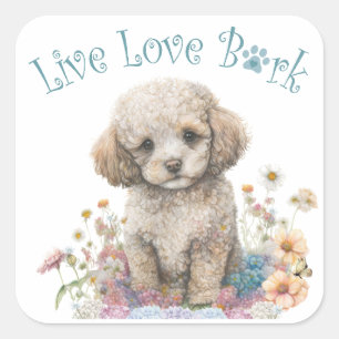 Poodle Dog Mom Floral Square Sticker
