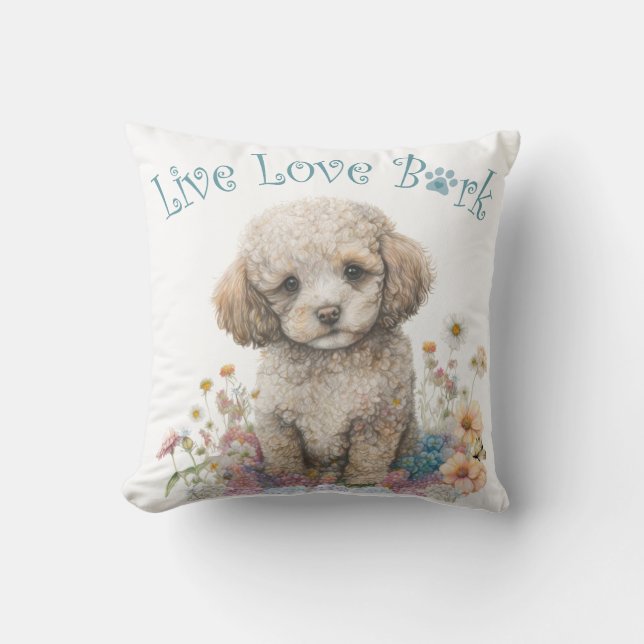 Poodle Dog Mom Floral Throw Pillow (Front)