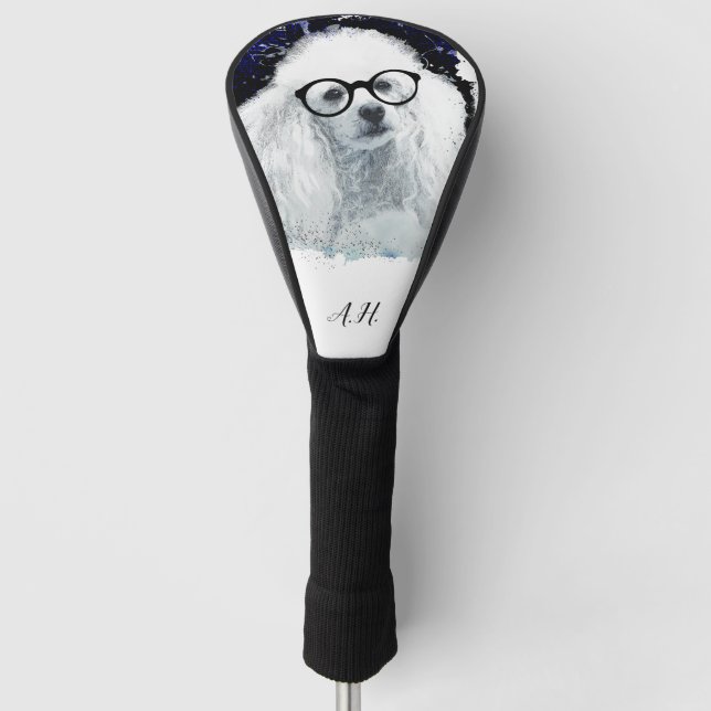Poodle dog monogrammed golf head cover (Front)