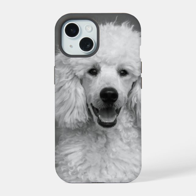 Poodle Dog Photo Black and White Personalizable iPhone 15 Case (Back)