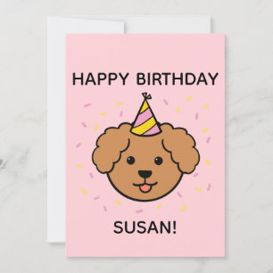 Poodle Dog   Pink & Yellow Birthday Flat Card