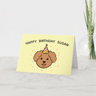 Poodle Dog   Pink & Yellow Birthday Folded Card