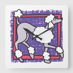 POODLE DOG Purple Square Wall Clock