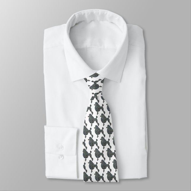 Poodle Dog Silhouette Yellow & Blue Neck Tie (Tied)