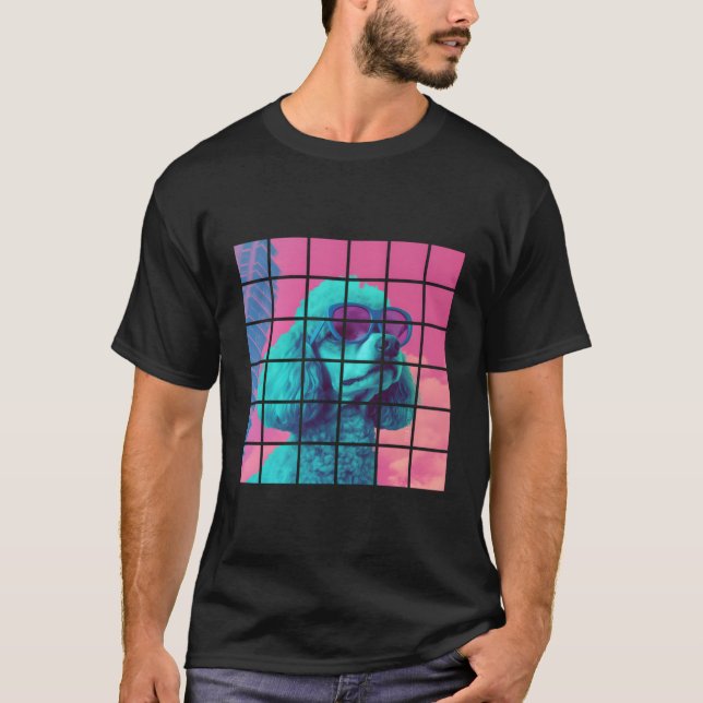 Poodle Dog Synthwave Vibe Graphic Funny T-Shirt (Front)