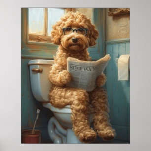 Poodle Dog Using The Bathroom Matte Poster