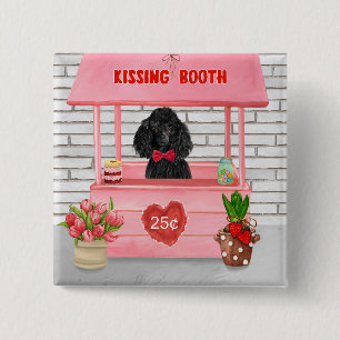 poodle Dog Valentine's Day Kissing Booth 2 Inch Square Button