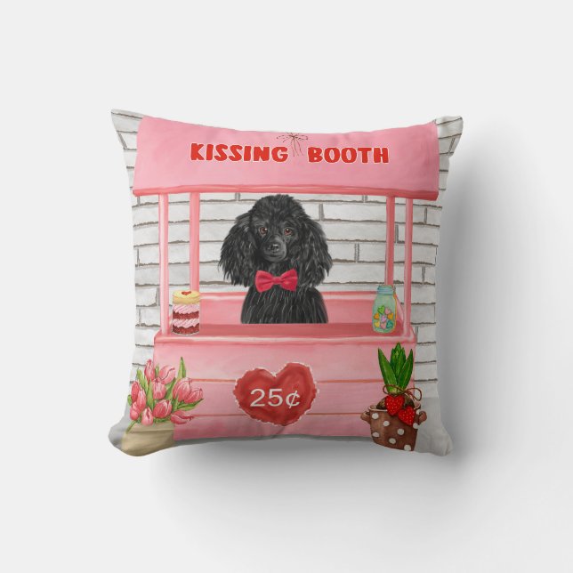 poodle Dog Valentine's Day Kissing Booth Throw Pillow (Front)