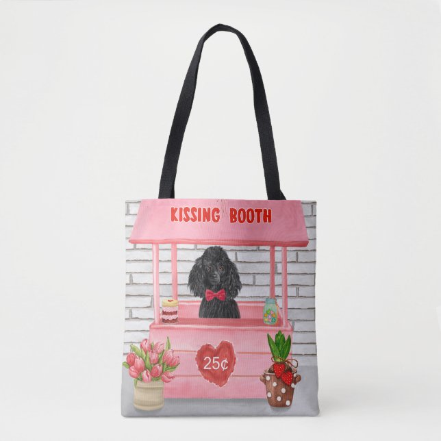 poodle Dog Valentine's Day Kissing Booth Tote Bag (Front)