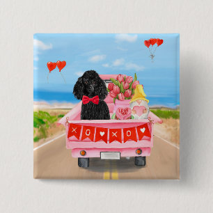 Poodle Dog Valentine's Day Truck Hearts 2 Inch Square Button