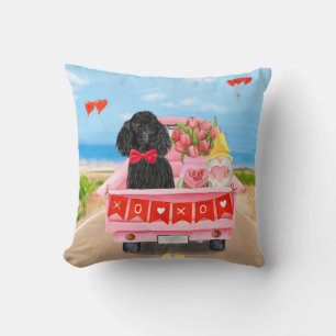 Poodle Dog Valentine's Day Truck Hearts Throw Pillow
