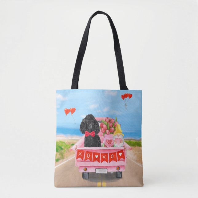 Poodle Dog Valentine's Day Truck Hearts Tote Bag (Front)