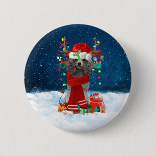 Poodle dog with Christmas gifts 2 Inch Round Button