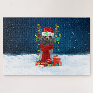 Poodle dog with Christmas gifts Jigsaw Puzzle
