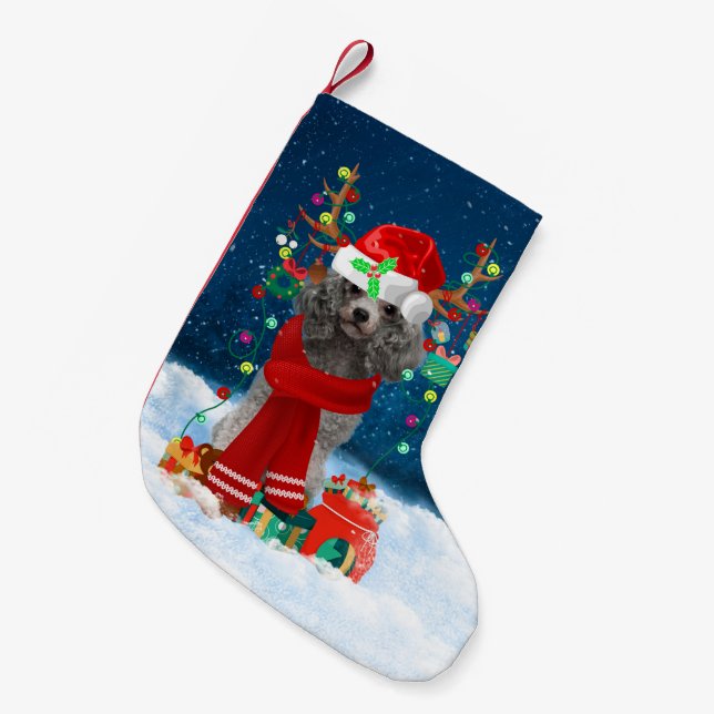 Poodle dog with Christmas gifts Small Christmas Stocking (Front (Hanging))