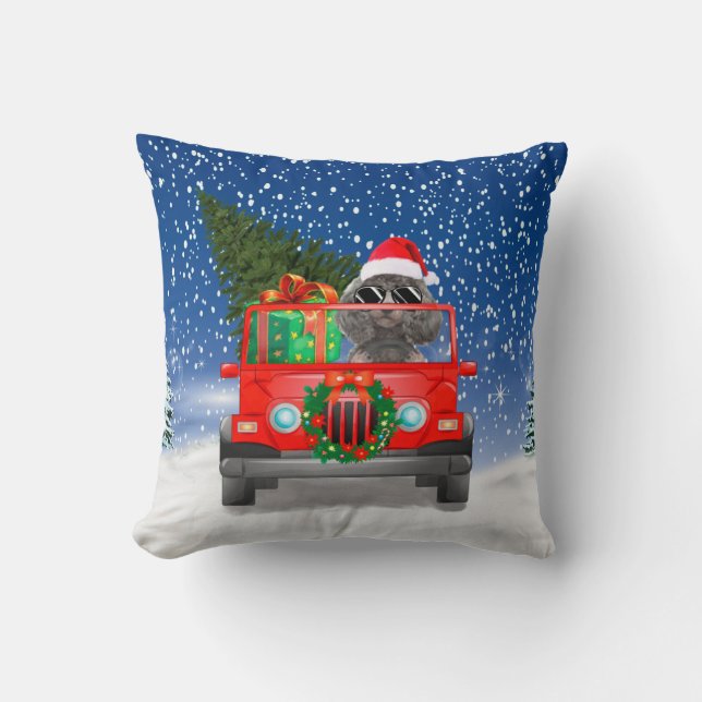 Poodle dog with Christmas gifts Throw Pillow (Front)