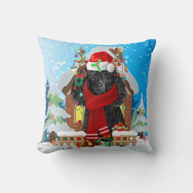 Poodle dog with Christmas gifts Throw Pillow (Front)