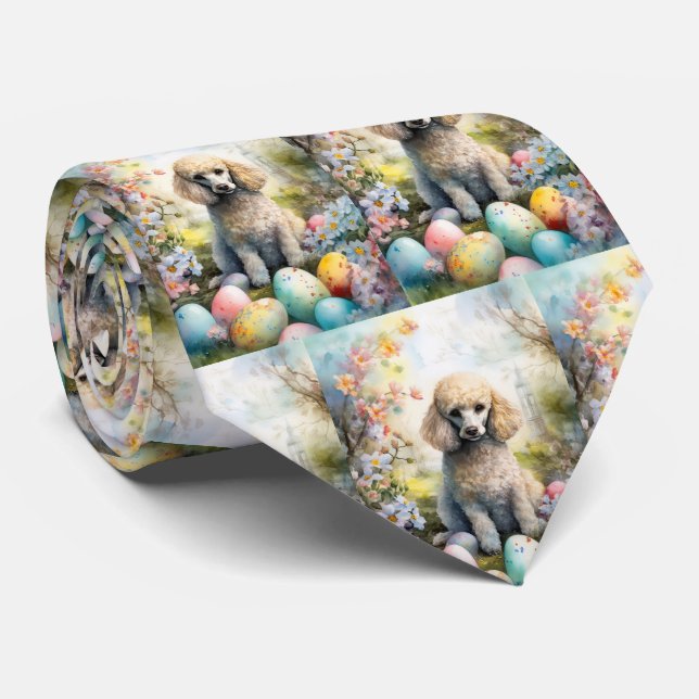 Poodle Dog with Easter Eggs Holiday Tie (Rolled)