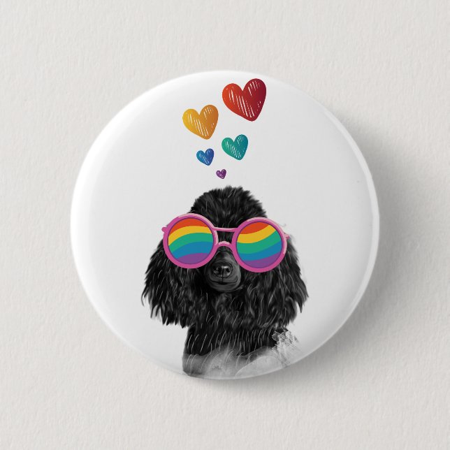 Poodle Dog with Hearts Valentine's Day  2 Inch Round Button (Front)