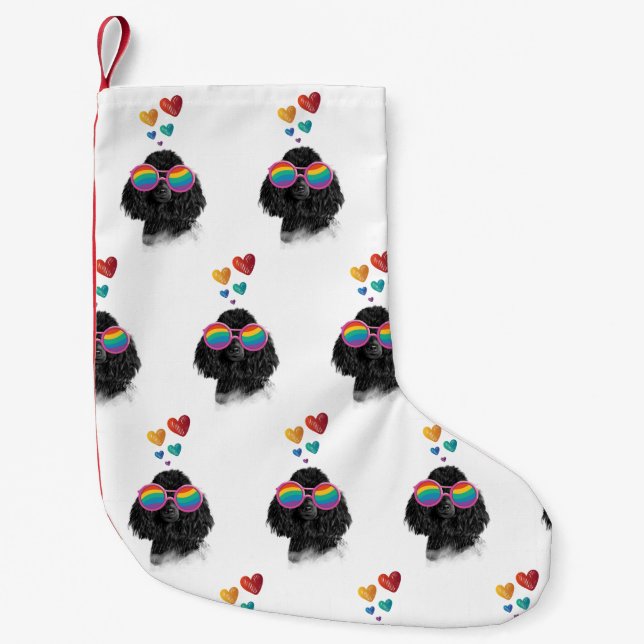 Poodle Dog with Hearts Valentine's Day Small Christmas Stocking (Front)