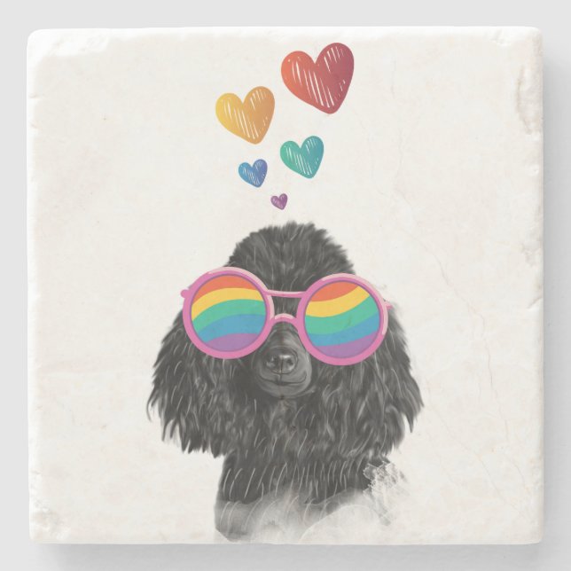 Poodle Dog with Hearts Valentine's Day Stone Coaster (Front)