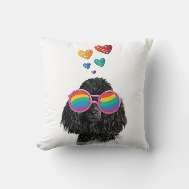 Poodle Dog with Hearts Valentine's Day Throw Pillow (Front)
